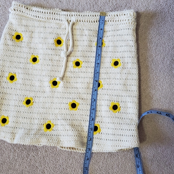 Zara Butter Yellow Floral Crochet Hippie Festival Coachella 90s Lined Skirt M - Picture 5 of 8